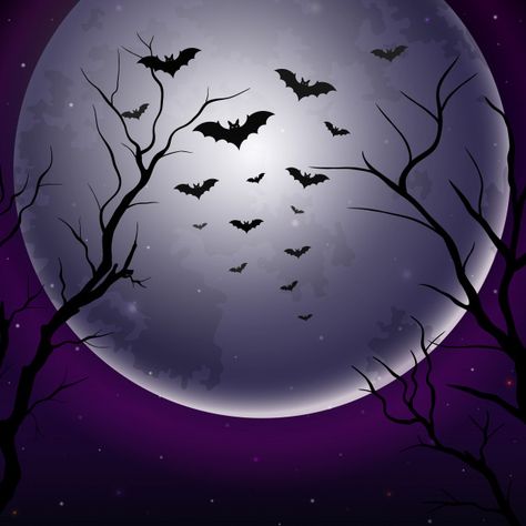 Spooky Moon Drawing, Halloween Night Painting, Sky Drawings, Vampire Moon, Full Moon Background, Night Sky Drawing, October Preschool, Ghost Paintings, Bat Images