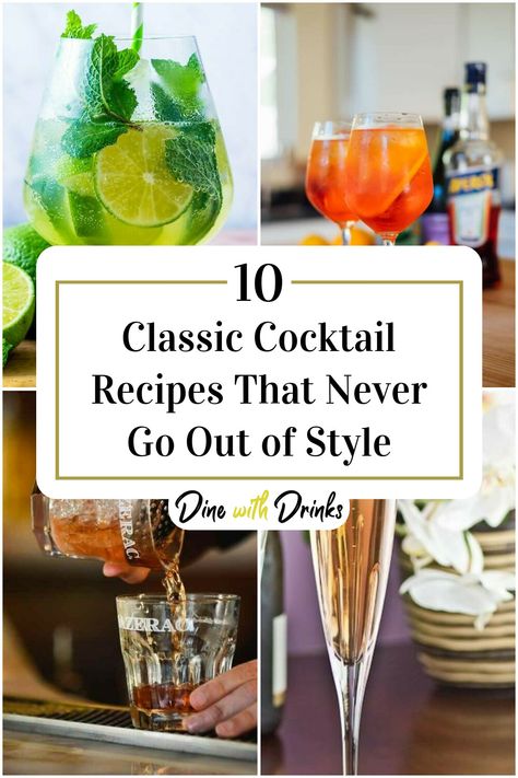 Collage of 4 iconic cocktails. Go To Cocktails, Day Drinking Cocktails, Cocktail Recipes Classic, Most Common Cocktails, Classic Drinks Cocktails, Classic Mixed Drinks, Classic Cocktails Recipes, Cocktail Menu Ideas, Simple Cocktail Recipes