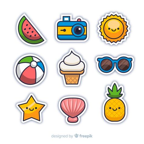 Kawaii summer sticker collection Free Vector | Free Vector #Freepik #vector #freehand #freesummer #freebadge #freebeach Kawall Stickers, Doodles Kawaii, Kawaii Vector, Kawaii Summer, Homemade Stickers, Cute Food Drawings, Cute Kawaii Drawings, Bullet Journal Stickers, Kawaii Doodles