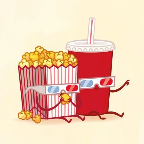 Popcorn+soda Adorable Food, L Wallpaper, 3d Glasses, Fun Quizzes, Food Pairings, Whimsical Illustration, Food Drawing, Food Humor, Better Together