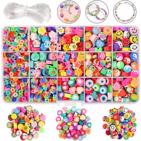 1140 Pcs Polymer Clay Bead Kit, Flower Smiley Face Beads Mixed Fruit Spacer Beads,charms For Bracelet Making | Save More With Clearance Deals | Temu Clay Bead Kit, Flower Smiley Face, Smiley Face Beads, Chain Bracelet Diy, Flower Smiley, Cute Smiley Face, Tanah Liat, Polymer Beads, Bracelet Kits