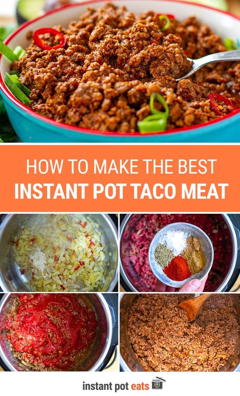 Learn how to make Instant Pot taco meat that is super versatile and can be used in tacos, nachos, burritos, quesadillas, enchiladas, salads and more. Freezer-friendly, make-ahead, gluten-free, paleo, whole30, low-carb recipe. #instantpot Taco Meat In Instant Pot, Instant Pot Ground Beef Tacos, Instant Pot Nachos, Instant Pot Taco Meat Ground Beef, Instapot Taco Meat, Instant Pot Tacos, Instant Pot Taco Meat, Vacation Recipes, Taco Recipes Ground Beef