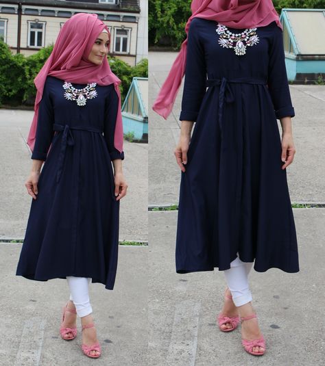 Dark blue dress. Hijab Dark Blue Dress Hijab, Dark Blue Kurti, Halal Fashion, Blue Kurti, Modest Dressing, Lovely Fashion, Dark Blue Dress, Muslim Women Fashion, Hijab Styles