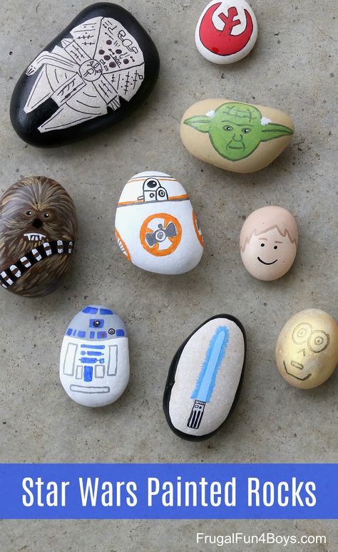 You won’t need the force to make these awesome Star Wars painted rocks! Starwars Rock Painting, Star Wars Painted Rocks, Story Rocks, Clay Mation, Star Wars Painting, Star Wars Crafts, Birthday Painting, Star Wars Diy, Painted Rocks Kids