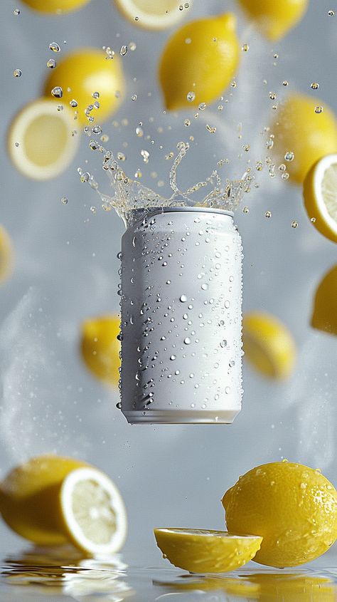 #Hyper-realistic #FallingCan #Condensation #SlicedLemons #Refreshing #Japanese #TheCandie Liquid Product Photography, Can Photography, Lemon Background, Photoshop Lessons, Inspirational Digital Art, Illustrator Design Tutorial, Bride Photography Poses, Graphic Design Ads, Food Poster Design