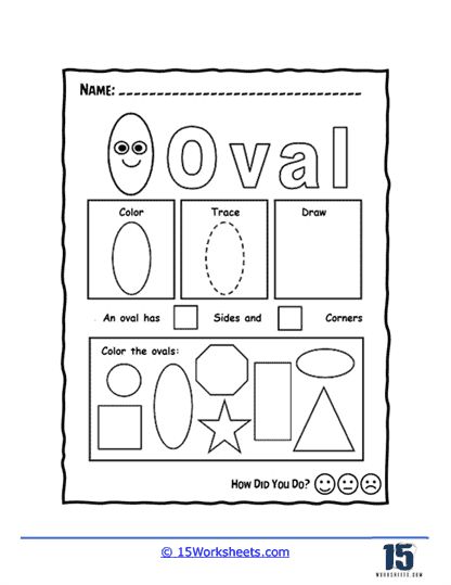 Oval Skills Worksheet - 15 Worksheets.com Shape Oval Worksheets For Preschool, Oval Worksheet For Preschool, Oval Activities For Preschool, Oval Worksheet, Three Bears Activities, Multi Sensory Learning, Emoticon Faces, Holiday Science, Coloring Worksheet