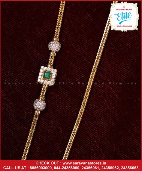 Traditionally curated with the pretty single green stone and emblished fully with the white sparkling white stones. #goldchain Check out : www.saravanastores.in Call us at : 8056003000, 044-24356060, 044-24356061, 044-24356062, 044-24356063 #goldchaindesigns #goldchainmodels #goldchaincollection #goldchainset #Saravanaelite #goldpnecklace #evergreen #evergreennecklace #goldjewelry #gold #jewelry #indianjewelry #fashion #bridaljewelry #weddingjewelry #SaravanaStoresEliteGold Nuptial Chain, Chain Designs Gold, Gold Chain Necklace Womens, Thali Chain, Mens Gold Chain Necklace, Fashion Jewelry Necklaces Gold, Buddha Thoughts, Emerald Stone Rings, Indian Diamond Jewellery