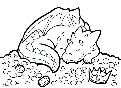 A sleepy dragon on his hoard of treasure. Color him in before he wakes up! 🐉   Free full-sized print & transparent copies available for download to help keep families busy while staying safe at home.  #ColorAwayCOVID #coloring #coloringpage #art #drawing #dragon #fantasy #stayathome #stayhome Dragon Sleeping Drawing, Coloring Pages Dragon, Sleepy Dragon, Dragon Hoard, Drawing Dragon, Sleeping Dragon, Dragon Coloring, Dragon Coloring Page, Free Coloring Sheets