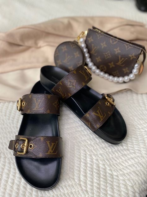 Spring slide, LV shoe, summer Sandals Lv Sandals Outfit, Lv Sandals, Lv Slides, Louis Vuitton Slippers, Mom Shoes, Designer Slides, Lv Fashion, Lv Shoes, Sandals Outfit