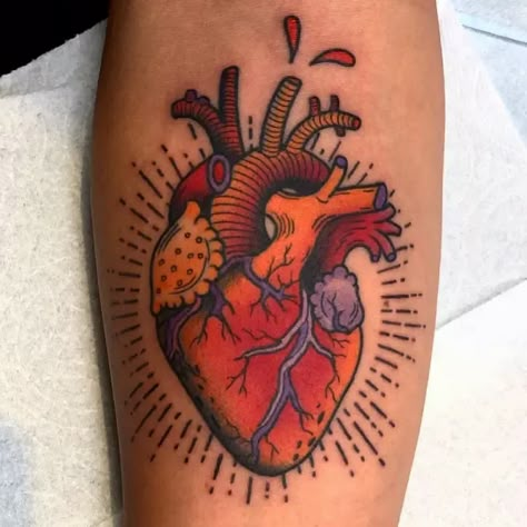 Anatomical Tattoo, Geometric Heart Tattoo, Realistic Heart Tattoo, Anatomic Heart, Anatomical Tattoos, Traditional Heart Tattoos, Heart Tattoo Design, Queen Of Hearts Tattoo, Traditional Heart