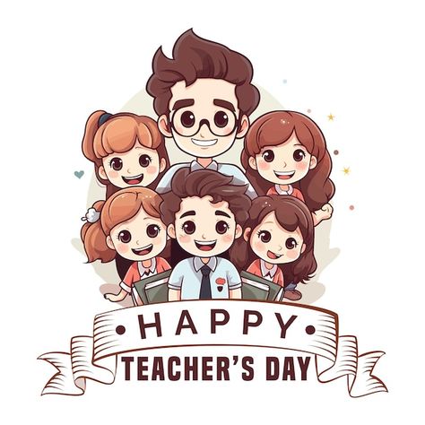 Happy teacher's day with cute little tea... | Premium Vector #Freepik #vector #teachers-day #teacher-day-background #teacher-days #happy-teachers-day Chibi Teacher, Teachers Day Background, Students Clipart, Background Teacher, Aesthetic Wallpaper Macbook, Notebook Clipart, Travel Aesthetic Wallpaper, Teachers Day Drawing, Clipart Aesthetic