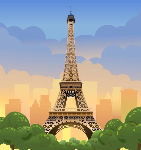 Eiffel Tower in Paris. Sunset on the Champs Elysees. Evening Paris. Sunset in france, Vector illustration Eiffel Tower Illustration, Happy Bastille Day, Paris Sunset, Welcome To Paris, Paris Tower, Tower City, Eiffel Tower In Paris, Paris Landmarks, Tower In Paris