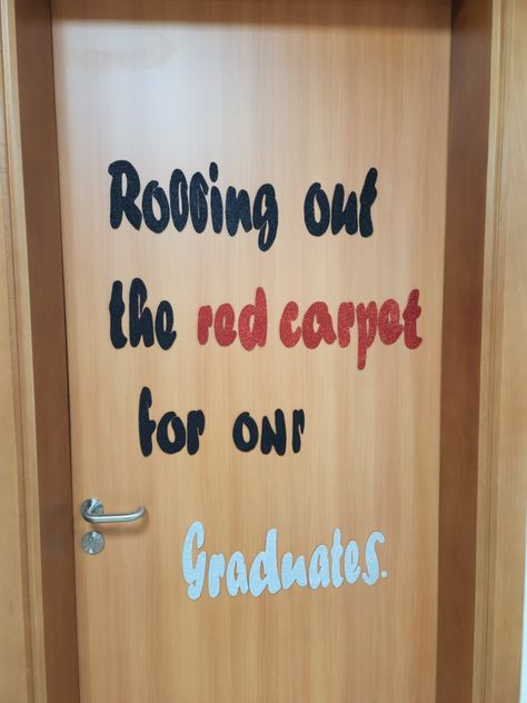 Door Displays for Kindergarten Graduation spotlighting a special saying. Oscar award/movie themed Graduation. Rolling out the red carpet for our graduates. Red Carpet Graduation Theme, Graduation Ceremony Ideas, Red Carpet Graduation, Oscar Awards, 8th Grade Graduation, Oscar Award, Preschool Graduation, Door Displays, Graduation Theme