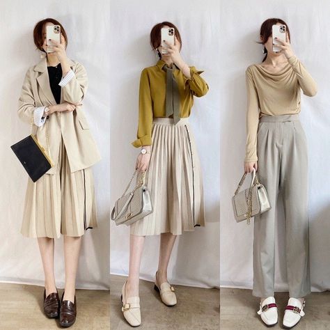 Earth Tone Outfits Women, Warm Tone Outfits, Earth Tones Outfit, Ivory Outfit, Sketch Stitch, Chic Work Outfit, Ootd Hijab Casual, Korean Fashion Outfits, Corporate Attire