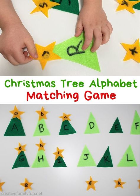 Christmas Tree Alphabet Matching Game for Toddlers - Creative Family Fun Christmas Language Arts Activities, Kindergarten Christmas Party, Alphabet Matching Game, Tree Alphabet, Christmas Learning Activities, Christmas Language Arts, Matching Games For Toddlers, Christmas Literacy, Fun For Toddlers