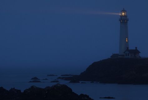 Pigeon Point Lighthouse at Night Lighthouse At Night, Nautical Aesthetic, Lighthouses Photography, Lighthouse Keeper, Lighthouse Painting, Lighthouse Art, Light Houses, Blue Hour, Light House