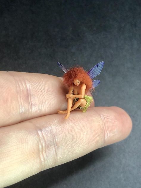 Miniature fairy figurine Micro Fairy Micro Miniatures | Etsy Blue Hair Colour, Miniature Fairy Figurines, Iridescent Wings, Terrarium Figurines, Faery Art, Miniature Terrarium, Mini Fairy Garden, Tiny Gifts, Fairy Decor