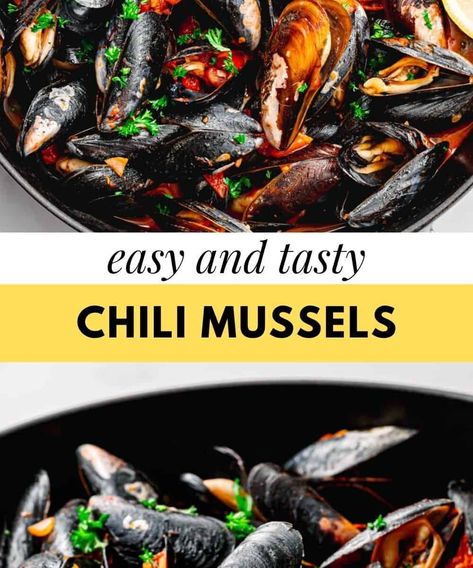 Chilli Mussels - Posh Journal Mexican Mussels Recipe, Mussles Recipe Tomato, Healthy Mussels Recipe, Mussel Recipes Easy, Chilli Mussels Recipes, Spicy Mussels Recipe, Chili Mussels, Pei Mussels Recipe, Frozen Mussels Recipe