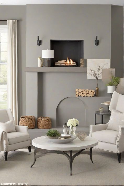 gray fireplace, paint, interior design, Westpear Interiors Gray Fireplace, Paint 2024, Fireplace Paint, Best Wall Paint, Grey Fireplace, Wall Paint Color, Light Oak Floors, Worldly Gray, Gray Painted Walls