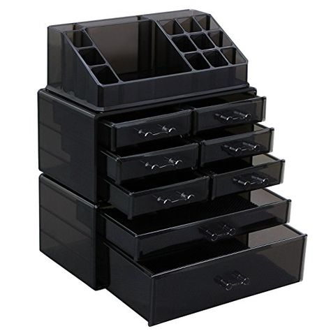 $39.99 makeuo organizer Amazon SONGMICS Makeup Organizer 8 Drawers Cosmetic Storage 3 Pieces Set Jewelry Display Case with 16 Top Compartments Black UJMU08B Rangement Makeup, Bag Png, Jewerly Organizer, Vanity Drawers, Jewelry Display Case, Beauty Organization, Make Up Organiser, Jewelry Chest, Black Makeup