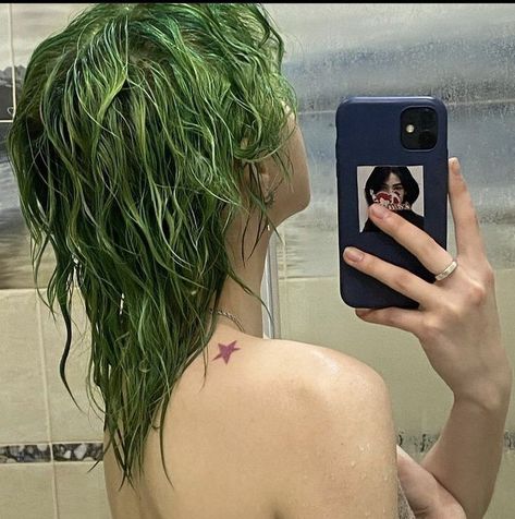 Birthmark Tattoo, Green Tattoos, Green Star, Hair Back, Hair Reference, Star Tattoos, Hair Inspo Color, Dream Hair, Body Mods