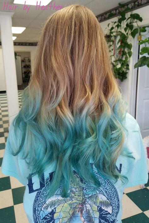 Blue Tips Hair, Teal Ombre Hair, Teal Mermaid, Dyed Tips, Hair Dye Tips, Mermaid Hair Color, Blue Ombre Hair, Dyed Hair Pastel, Ombre Blond