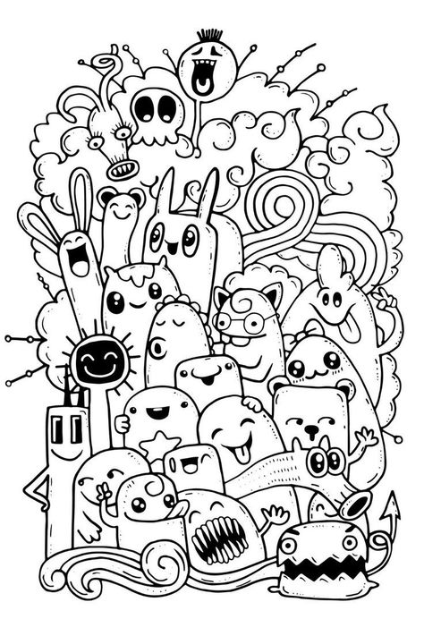 Color in these silly monsters and let your creativity run wild! These pages are perfect for kids of all ages, and they're sure to provide hours of fun. #coloringpages #monsters #doodles #kids #art Doodle Colorful Art, Doodle Coloring Pages, Happy Doodle, Silly Monsters, Doodle Monster, Happy Doodles, Monster Coloring Pages, Doodle Coloring, All Things Cute