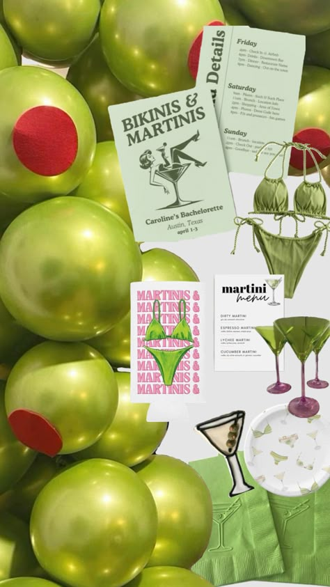 #martinis #martinisandbikinis #bikinis #green #martinitheme #themes #partythemes #bach #bacheloretteparty #bachelorettetheme #bachelorette #bridalshower #bridalshowertheme #birthday #birthdayparty Birthday Martini, Theme Bachelorette Party, Candied Citrus, Martini Party, 32 Birthday, Bday Party Theme, 28th Birthday, Bachelorette Themes, Dirty Martini