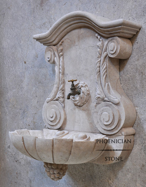 Antique Wall Fountain by Phoenician Stone Stone Wall Fountain, Model Terrain, Relief Art, Stone Columns, Wall Fountain, Stone Wall, Wash Basin, The Wall, Carving