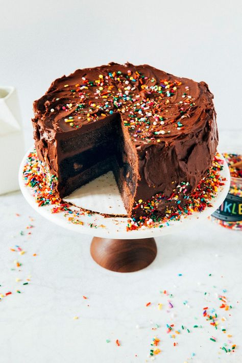 Chocolate Cake With Sprinkles, Chocolate Brownie Cake Recipe, Cake With Sprinkles, Brownie Cake Recipe, Sour Cream Frosting, Chocolate Brownie Cake, Baking Blog, Brownie Cake, Savoury Cake