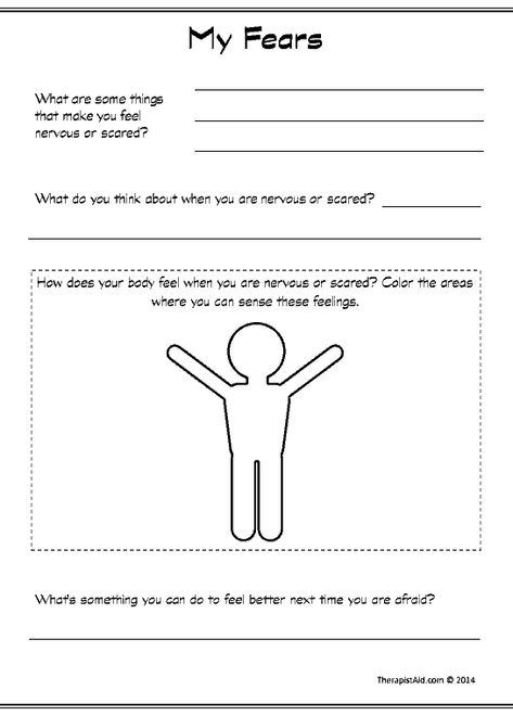 My Fears (Worksheet) | Therapist Aid Counseling Worksheets, School Social Work, Therapeutic Activities, Counseling Activities, Child Therapy, Art Therapy Activities, Therapy Counseling, Counseling Resources, Therapy Worksheets