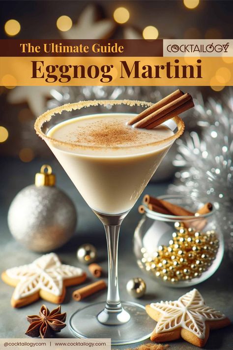 Eggnog Martini Recipe Vanilla Vodka, Egg Nog Martini Recipe, Eggnog Amaretto Cocktail, Christmas Eggnog Cocktails, Ginger Bread Martini, Eggnog Espresso Martini, Christmas Inspired Cocktails, Christmas Martini Holiday Drinks, Martini Recipes Christmas