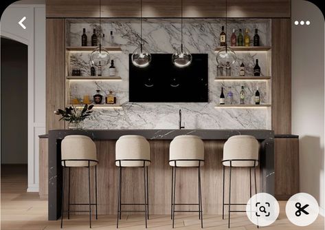 Coastal Home Bar Designs, Designer Girl Aesthetic, L Shaped Basement Bar Ideas, Girl Bedroom Interior Design, Modern Home Bar Designs Luxury, Simple Home Bar, White Home Bar, Bar Room Ideas In House, Lux Office