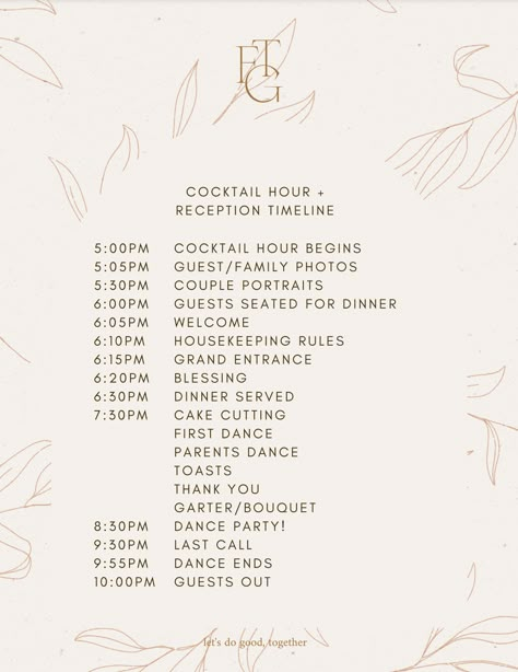 The Perfect Party: Sample Timeline for Cocktail Hour and Reception — For The Good Weddings and Events Ceremony Cocktail Hour, What To Do During Cocktail Hour, Small Wedding Cocktail Hour, Reception Event Ideas, Cocktail Wedding Reception Timeline, Happy Hour Wedding Reception, Non Alcoholic Cocktail Hour Wedding, Cocktail Hour Alternatives, Cocktail Party Reception