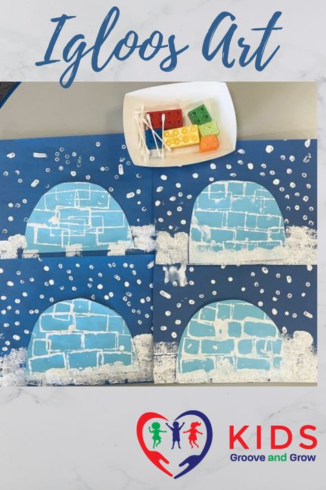 Lego Igloo Painting, Igloo Stamp Art, Igloo Art For Toddlers, Igloo Activities For Toddlers, Process Winter Art For Preschool, Igloo Project For Kids, Polar Bear Art For Toddlers, Polar Activities For Preschool, Igloo Art Preschool