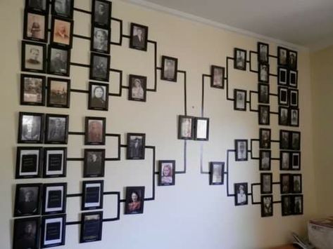 Family Tree Photo Wall, Ancestry Wall, Family Photos Wall Decor, Family Photo Gallery Wall, Family Tree Wall Decor, My Family Tree, Photowall Ideas, Family Tree With Pictures, Family Tree Wall Art