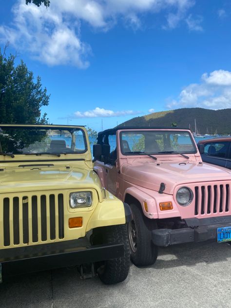 Pink Pickup Truck, Light Pink Jeep, Cute Jeeps, Val Core, Pink Wrangler, Pink Jeep Wrangler, Ocean Lifestyle, Yellow Jeep, Purple Jeep