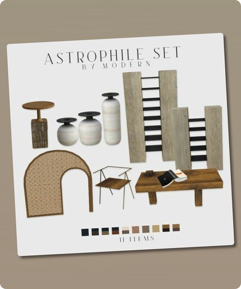 Sims 4 Furniture CC: Astrophile SET By Modern Sims 4 Cc Lounge, Sims 4 Cc Boho Furniture, Boho Sims 4, Sims 4 Furniture, Sims4 Furniture, Download Sims, Modern Wood Kitchen, Sims Furniture, Furniture Cc