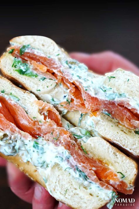 Recipe With Capers, Lox Breakfast, Lox Recipe, Salmon Capers, Cream Cheese Bagel, Herb Cream Cheese, Cream Cheese Spread Recipes, Smoked Salmon Breakfast, Smoked Salmon Sandwich