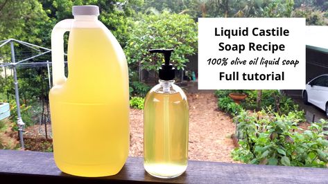 Liquid Castile Soap Making – 100% Olive Oil Liquid Soap Recipe — Elly's Everyday Liquid Castile Soap Recipe, Diy Liquid Castile Soap, Liquid Soap Recipe, Olive Oil Soap Recipe, Castile Soap Recipes, Liquid Soap Making, Homemade Cleaner, Homestead Recipes, Lifestyle Advice