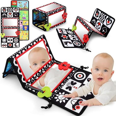 Amazon.com: Tummy Time Floor Mirror with Teethers, Double-Sided Baby Mirror Black and White High Contrast Baby Toys for Babies, Baby Montessori Toys Crawling Developmental Newborn Infant Sensory Toys (A-Mirror) : Toys & Games Toys For Infants, Tummy Time Toys, Baby Mirror, Tummy Time Mat, Baby Registry Ideas, Registry Ideas, Learning And Development, Baby Pregnancy, Baby Must Haves