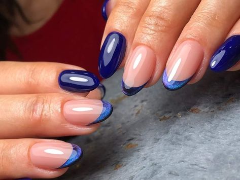 Blue Cat Eye French Tip Nails, French Cat, Blue Cat Eye, Navy Blue Nails, Magnetic Nails, French Nail Designs, Beauty Therapy, Cat Eye Nails, Blue Cat