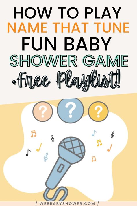 Looking for a fun virtual baby shower game to play with friends and family? Name That Tune baby shower game is a super easy yet enjoyable activity you can easily do with our free playlist and template right here! Name That Song Baby Shower Game, Name That Tune Baby Shower Game, Baby Shower Music Playlist, Baby Shower Song Game, Music Themed Baby Shower Ideas, Baby On Board Baby Shower Ideas, Baby Shower Playlist, Nursery Rhyme Baby Shower Game, Name That Tune Game