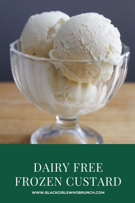 Dairy Free Coconut Milk Frozen Custard Recipe Dairy Free Ice Cream Maker Recipes, Frozen Custard Recipe, Coconut Milk Ice Cream Recipe, Frozen Custard Recipes, Custard Ice Cream Recipe, Dairy Free Custard, Dairy Free Vanilla Ice Cream, Dairy Free Deserts, Vanilla Custard Recipe