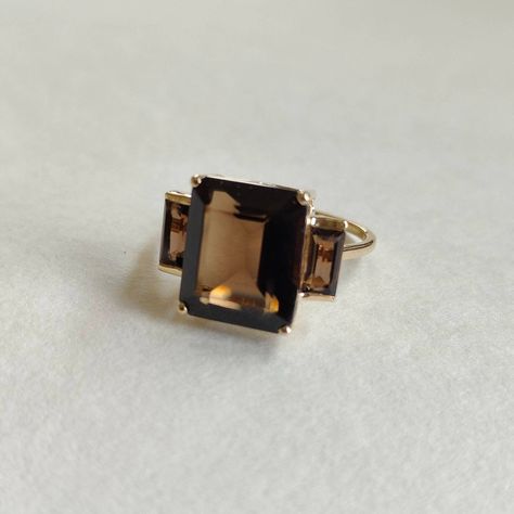 14K Gold Natural Smoky Quartz Ring 14K Solid Yellow Gold - Etsy Smoky Quartz Ring Engagement, Smoky Topaz Ring, Smoky Quartz Engagement Ring, Smokey Topaz Ring, Smokey Quartz Ring, Smoky Quartz Jewelry, The Bling Ring, Quartz Engagement Ring, Handmade Jewelry Box