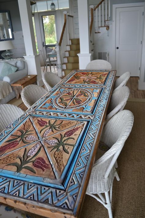 Maximalist Coastal Traditional, Mexico Interior Design, Ottoman Tulip, Custom Dining Tables, Doors Exterior, Interior Design Per La Casa, Cool Doors, Bed Headboard, Farmhouse Dining Table