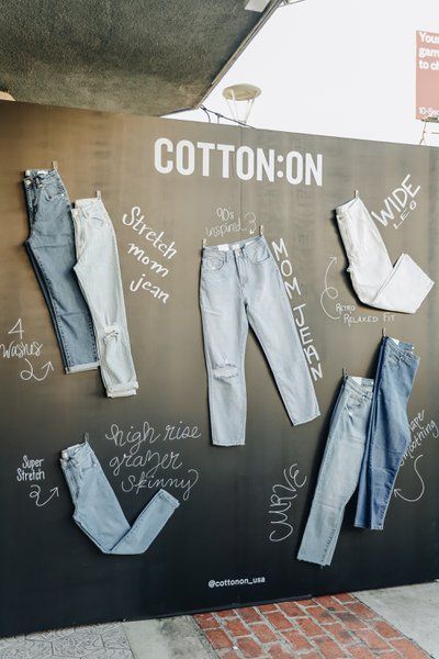 Fashion Launch Event Ideas, Pants Display, Denim Wall, Denim Display, Product Launch Event, Pr Event, Fashion Installation, Fashion Displays, Jeans Store