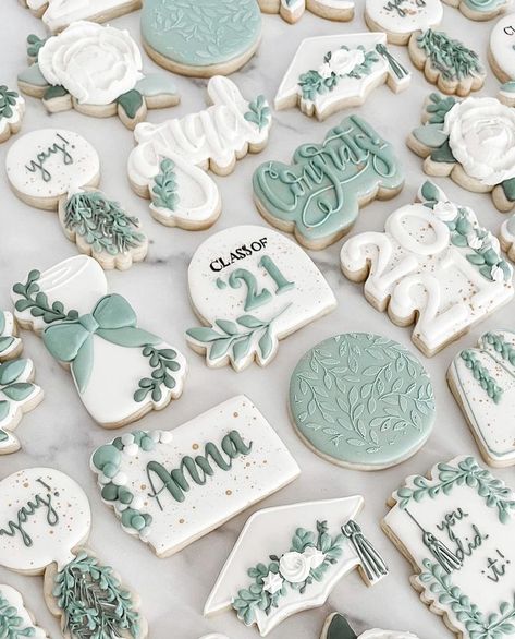 Blue Baby Shower Cookies, Graduation Brunch, Graduation Desserts, Monogram Cookies, Royal Icing Sugar, Lace Cookies, Crazy Cookies, Iced Sugar Cookies, Graduation Cookies