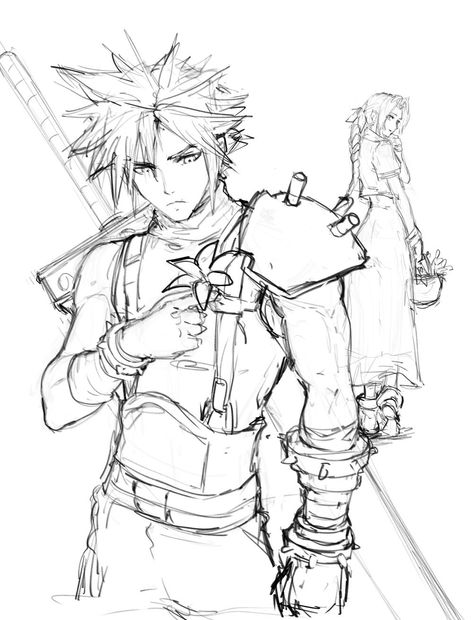 Cloud Strife Art, Final Fantasy Funny, Final Fantasy Cloud Strife, Final Fantasy Cloud, Flower Sketch, Final Fantasy Collection, Final Fantasy Artwork, Final Fantasy Vii Remake, Final Fantasy X