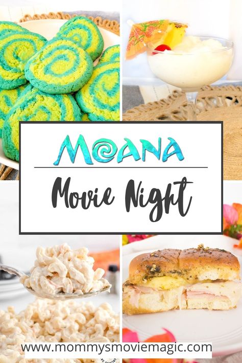 Moana Meal Ideas, Fun Family Movie Night Dinner Ideas, Disney Movie Night Menu Luca, Disney Movie Night Dinner Moana, Stitch Day 626 Food, Moana Disney Dinner, Moana Menu Ideas, Moana Themed Dinner Ideas, Disney Themed Food Snacks